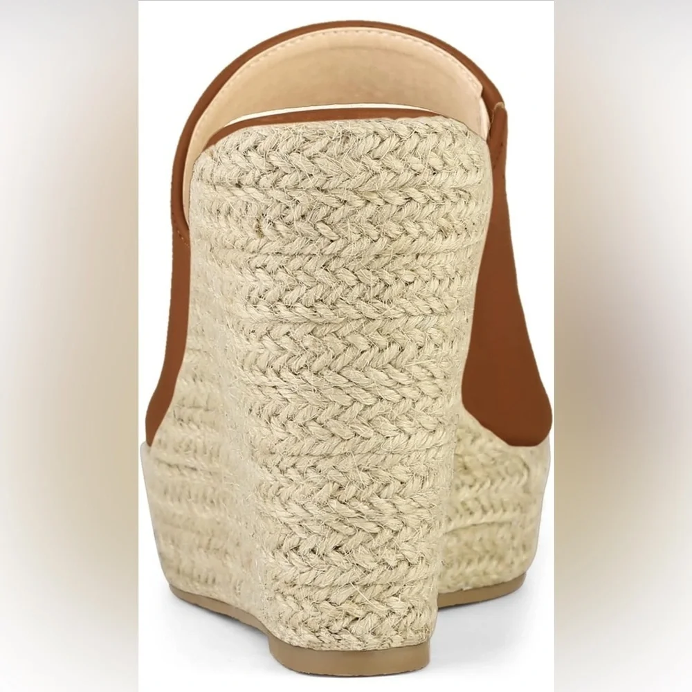 Allegra K Brown Espadrille Platform Wedge Mule Sandals – Size 9